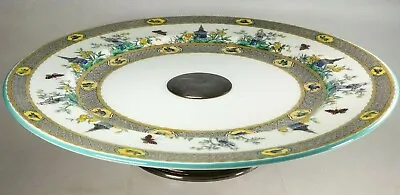 Buy France Gien Chinoiserie Pattern Silver Metal Footed Porcelain Platter Ca. 19th C • 193.32£