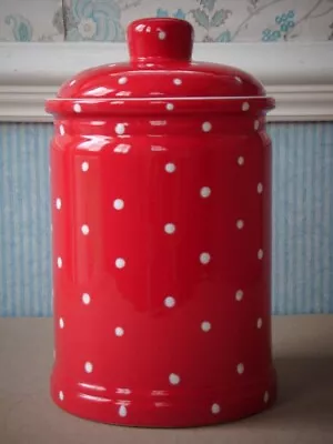 Buy Ceramic/Stoneware Kitchen Storage Jar/Pot Red/White Polka Dot, Biscuits/Dry Food • 7.50£