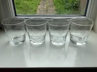 Buy Vintage Set Of 4 Etched Facet Cut Glass Whiskey Glasses/Tumblers • 4.99£