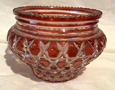 Buy Pretty Cut Glass Cranberry Tone And Clear Bowl Approx. 5½ Ins Wide 3¾ Ins Tall • 29.99£