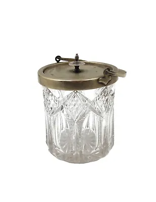 Buy Antique Cut Glass Biscuit Barrel Lidded Jar EPNS Lid • 23.50£