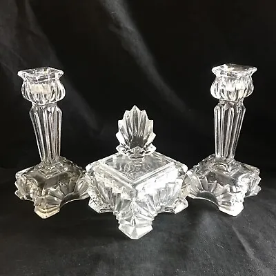 Buy Art Deco Glass Candlesticks / Candle Holders & Box By Ernst Buder. Vintage Clear • 25£