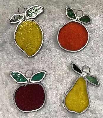 Buy Vintage Leaded Stained Glass Fruit Suncatchers Apple Orange Lemon Pear Set Of 4 • 21.73£