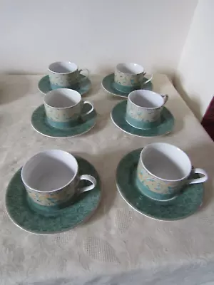 Buy BHS British Home Stores Set Of 6 X Valencia Design Stoneware Cups & Saucers • 19.99£