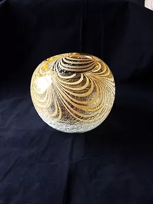 Buy Vintage Art Glass Ribbon Vase Crackle Amber Clear Bowl Vase • 4.99£