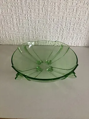 Buy ART DECO GREEN URAN GLASS LARGE FRUIT BOWL. C.1930. MINT CONDITION 10” • 25£