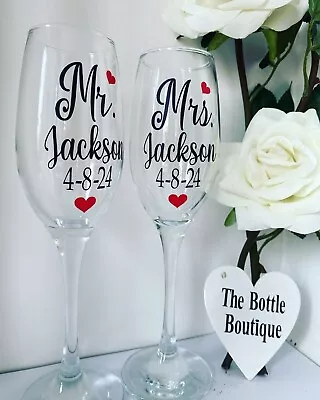 Buy Personalised Wedding Gift Champagne Wine Glass Mr And Mrs Newlyweds Honeymoon • 12.95£