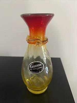 Buy 1950's Mid Century Kanawha Glass Vase Amberina With Original Label • 11.38£