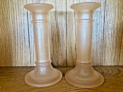Buy Pair Of Frosted Glass Peach Taper Candle Sticks 15 Cm Tall • 5£