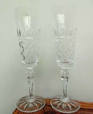 Buy 1985-91 Galway PAIR Champagne Flute Glasses Irish Crystal RATHMORE 8 3/8  150ml • 29.10£