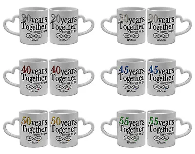 Buy Personalised Pair Of Mr & Mrs Forever To Go (1st-70th) Gift Mugs - Heart Handle • 13.99£