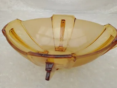 Buy Vintage 1930's Amber Pressed Glass Bowl  - Pure Art Deco - Elegant Antique • 22£