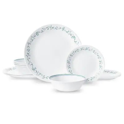 Buy Corelle Country Cottage, White And Green Round 12-Piece Dinnerware Set • 54.89£