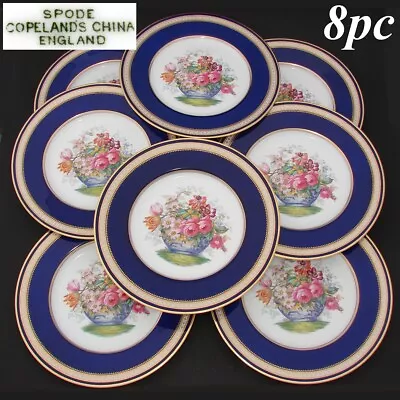Buy Antique Copeland's Spode 8pc 10 3/8  Cabinet Plate Set, Raised Gold With Flowers • 528.61£