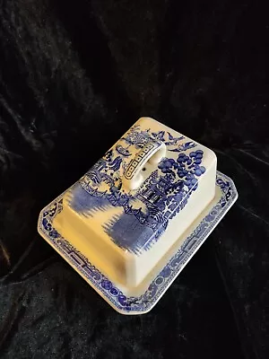 Buy Vintage Transfer Ware Blue And White Willow Pattern Cheese Dish And Cover 8x6.5  • 25.99£