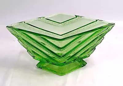 Buy Art Deco Uranium Green Glass Bowl / Diamond Shape • 18.99£