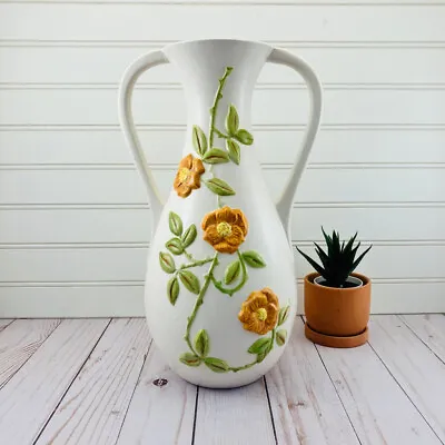 Buy Enchanto Pottery California Orange Flowers Vase 13  MCM  Vintage Signed Gail E61 • 96.29£