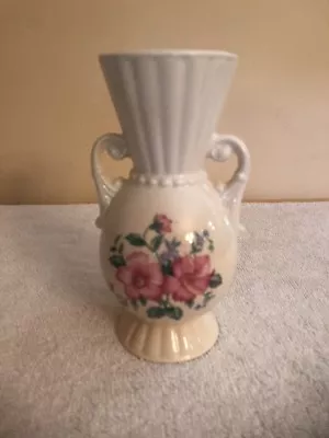 Buy Vintage Royal Copley Two Handled Vase Pink Flowers 6” • 19.19£