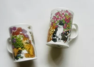 Buy Two Vintage Dunoon Sophisticats Cats & Flowers Mugs Bone China Made In England • 19£