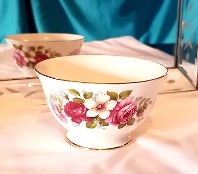 Buy Queen Anne Bone China Pink Rose/ White Flower Sugar Bowl • 5.99£