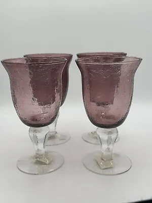 Buy Vintage Artland Crackle Blown Glass Goblets Amythest 7 1/4”. 16oz W/label • 23.70£