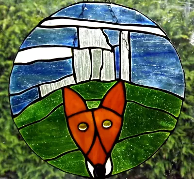 Buy Vintage Leaded Stained Glass Sun Catcher - With A Fox's Head Under Corfe Castle • 69£
