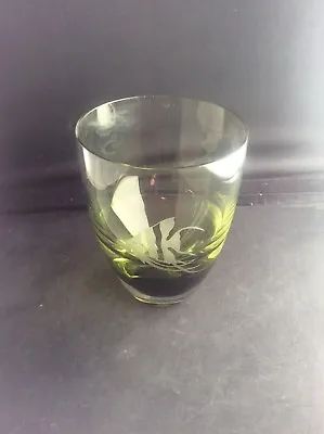 Buy Signed British Or Scandinavian Green Art Glass Vase Etched Fish SD Signature • 45£