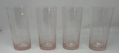 Buy 4 Mid-Century Modern Pink Crackle Glass Tumblers Drinking Glasses Barware MCM • 47.42£