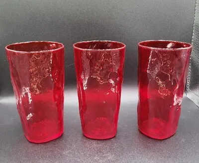 Buy Morgantown Ruby Red Crinkle 5 ½” Tall Iced Tea Drink Tumbler MCM 3pc Set  • 31.70£