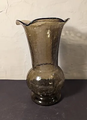 Buy Vtg Blenko Handblown Crackle Glass Smoke Ruffle Rim Vase Art Deco 9”  • 33.19£