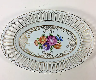Buy Dresden Porcelain Bowl Painted Gold Floral Reticulated Oval  • 39.91£