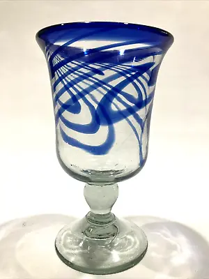 Buy Cobalt Blue Spiral Swirl Hand Blown Art Drinking Glass Goblet Wine Water • 11.53£