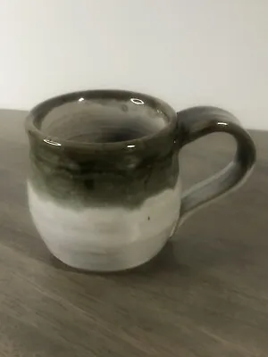 Buy Pottery Stoneware Mug Cup White Green Glaze Beautiful (55) • 9.56£