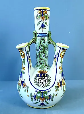 Buy Antique FOURMAINTRAUX DESVRES ARMOURIAL Faience Four Spouted Vase, Hand Painted • 59£