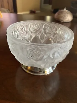 Buy Vintage Frosted Rose Lead Crystal Silverplate Base William Adams, Bowl • 62.34£