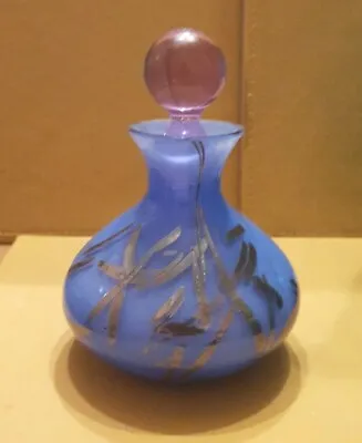 Buy VINTAGE 80s CAITHNESS HAND PAINTED BLUE GLASS PERFUME BOTTLE WITH STOPPER • 25£