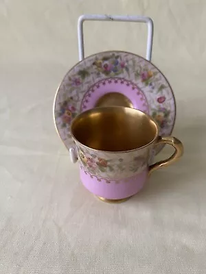 Buy 1920”s Royal Worcester China Demitasse Gold With Pink Floral Coffee Can. VGC Use • 55£