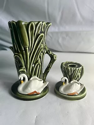 Buy Pair Of Green Sylvac Vases With Swans - 4377 4395 • 4.99£
