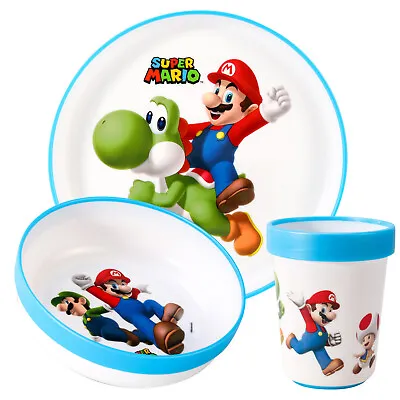 Buy Super Mario 3pcs Bicolor Kids Dinner Tableware Set Plate, Bowl & Tumbler • 12.99£