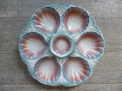 Buy One Antique French Sarreguemines Digoin Majolica Oyster Plate Blue Pink Green • 115.26£