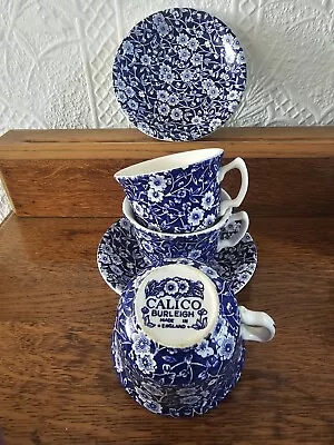 Buy Set Of Three Vintage Calico Blue Burleigh Ware Breakfast  Cups And Two Saucers  • 24£