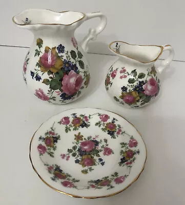 Buy 2 X Fenton English Bone China Oval Jugs & Saucer Roses Floral Vintage Collection • 30£