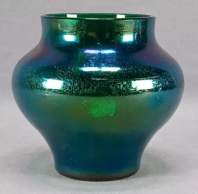 Buy Antique Bohemian Green Blue & Purple Iridescent Crackle Vase Circa 1900 • 234£