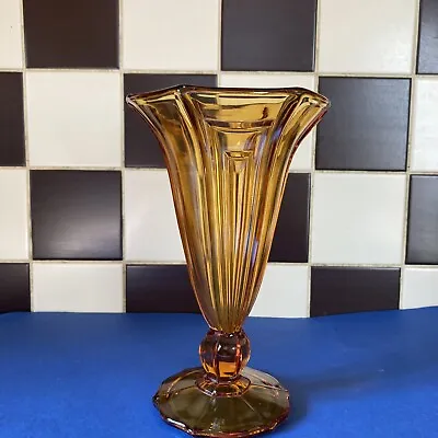 Buy Pressed Amber Art Deco Glass Vase-C.1940/30s • 6£