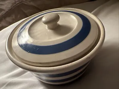Buy Vintage Sugar Bowl With Lid Cornish Ware Blue & White Striped Sadler Style • 21.99£