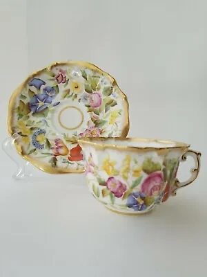 Buy VTG Hammersley Queen Anne CHINTZ Floral Gold Gilded Bone China Tea Cup & Saucer • 180.84£