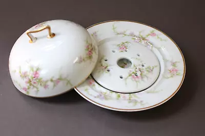 Buy Vintage Limoges, Theodore HAVILAND, ROUND COVERED BUTTER BOWL W/ STRAINER, Rose • 26.60£
