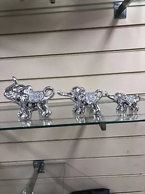 Buy Set Of 3 CRUSHED Diamond Elephants Ornament Bling • 14.99£