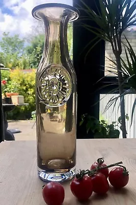 Buy Dartington Glass Flower Bottle Vase Daisy Brown Grey Handmade 28cm 11” Vintage • 32.95£