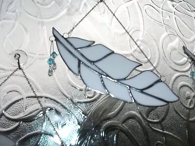 Buy Stained Glass  White Angel Feather With 2 X Turquoise Beads Window Decoration's • 18£